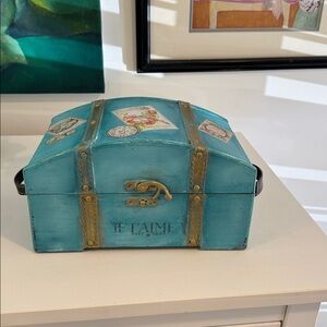 Teal Decorative Storage Box with Gold Accents